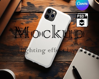 Mockup iPhone-hoesje: slim object PSD en canva, png (digitale download)