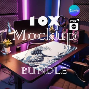 Bundle 10x Mousepad Mockup, Large Mousepad Mockup,  Desk Mat Mockup, Mouse Mat Mockup, Canva PNG and Smart Object PSD