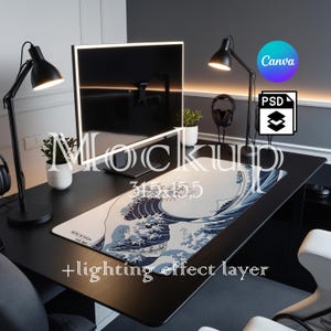 Mousepad Mockup, Large Mousepad Mockup, 31 x 15.5 Inches Desk Mat Mockup, Mouse Mat Mockup, Canva PNG and Smart Object PSD