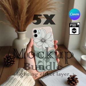 Phone Case Mockup Bundle 5X, iPhone Case Mockups, iPhone Case Mockup, Phone Case Mock Up, Smart Object PSD and Canva PNG