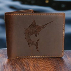 Cartera de pesca, regalo, cartera de pesca para hombre, cartera personalizada de cuero genuino, regalo para él, regalo para esposo, regalo para novio, cartera para hombre