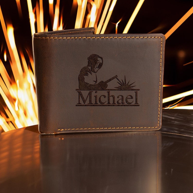 Welder Wallet Gift Welder Mens Wallet Personalized Genuine Leather Custom Wallet Gift For Him Gift Husband Boyfriend Gift Men Wallet