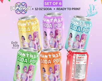 Kpop Demon Hunters Soda Can Labels, Huntrix Birthday Party Decor (PDF)