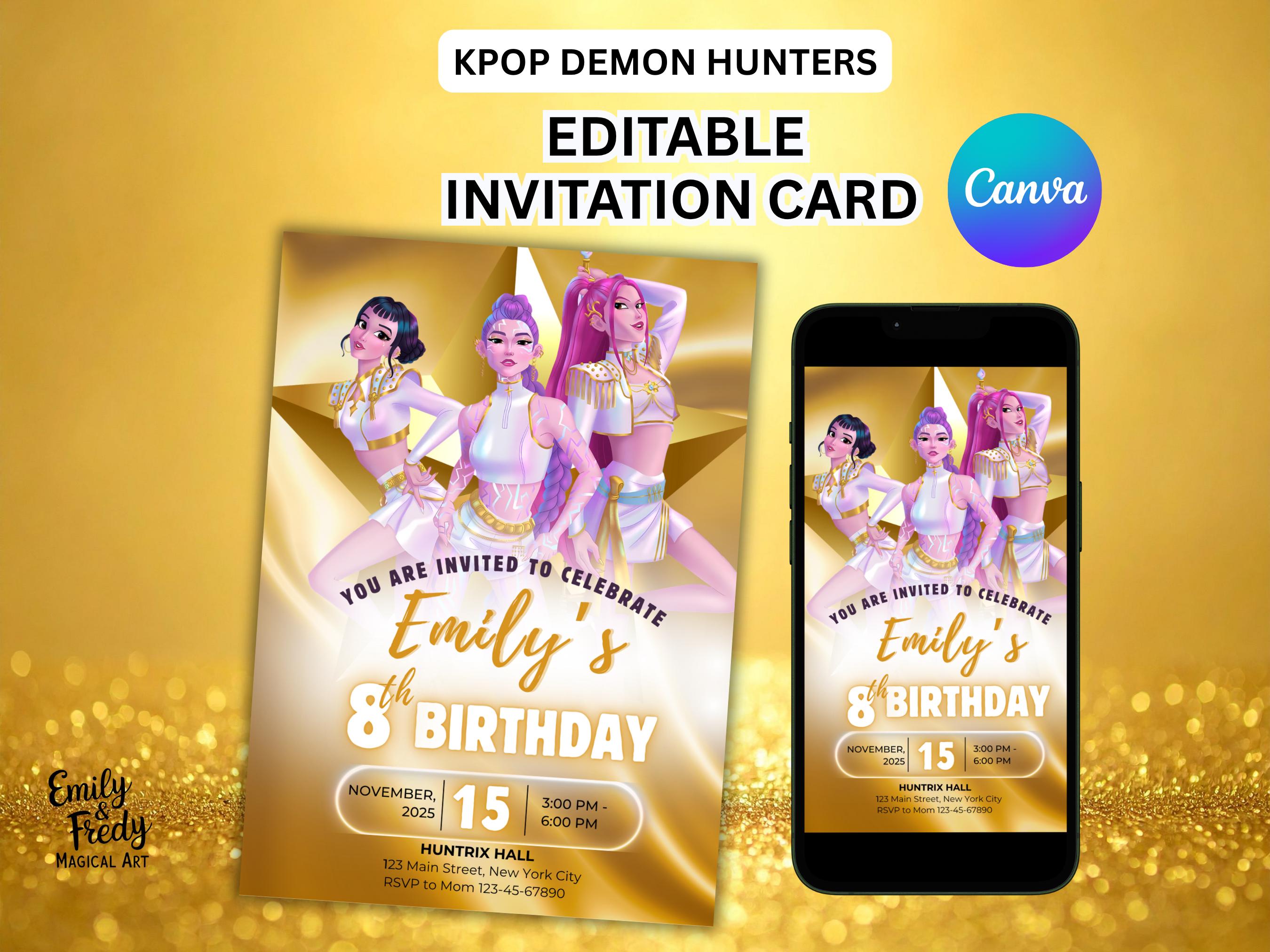 Kpop Demon Hunters Birthday Invitation – Editable Canva Template