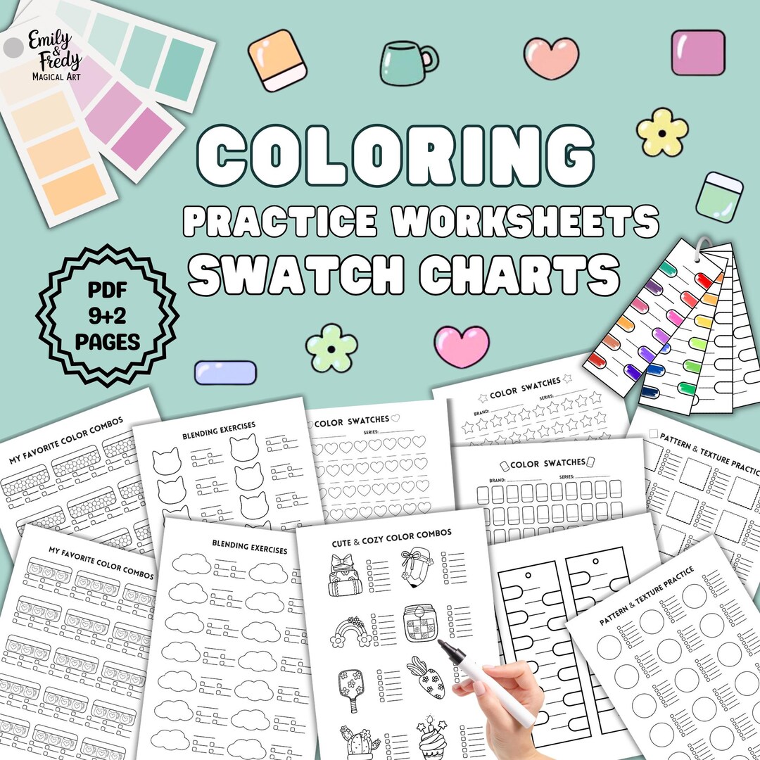 Coloring Swatch Charts & Practice Worksheets (PDF) - Etsy
