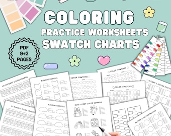 Coloring Swatch Charts & Practice Worksheets (PDF)