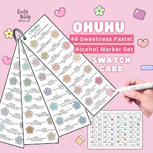 Scheda campione Ohuhu 48 Sweetness Pastel / Modello campione pennarello fai da te / Download digitale stampabile / Set pennarelli ad alcol Ohuhu.