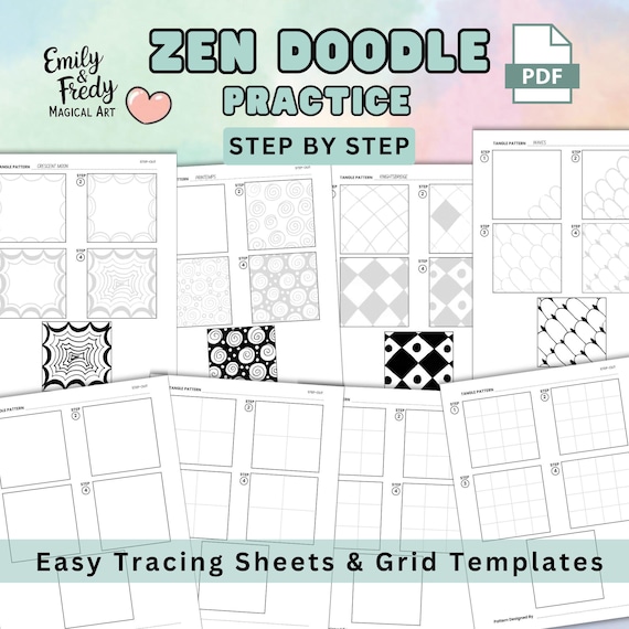 Zen Doodle Practice Sheets | Step-by-step Zentangle Templates (PDF