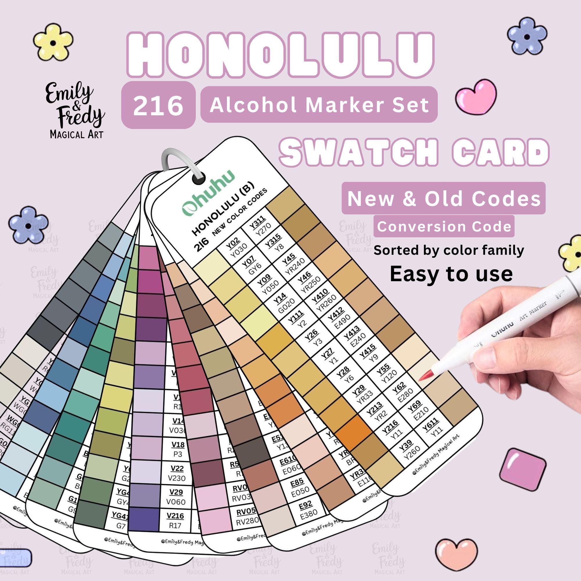 【Ojuuunページ】 Ohuhu Honolulu 216 Marker Swatch Chart: New Codes, Printable Color