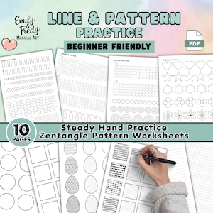Steady Hand Practice Worksheets | Zentangle Line Pattern Drawing (PDF)