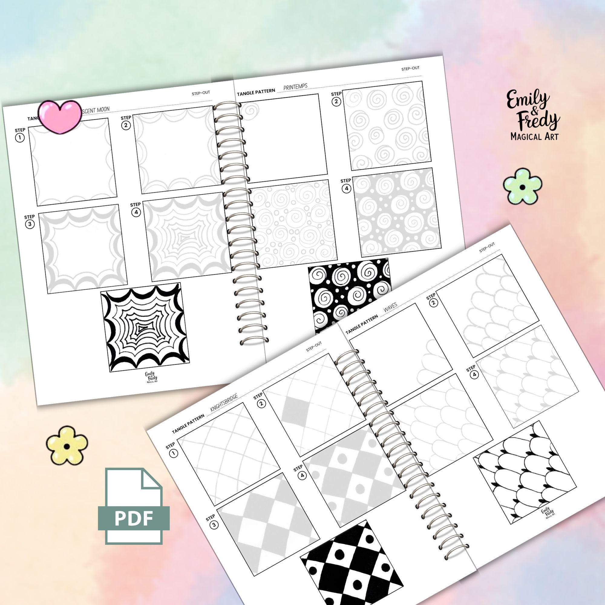 Zen Doodle Practice Sheets | Step-by-step Zentangle Templates (PDF