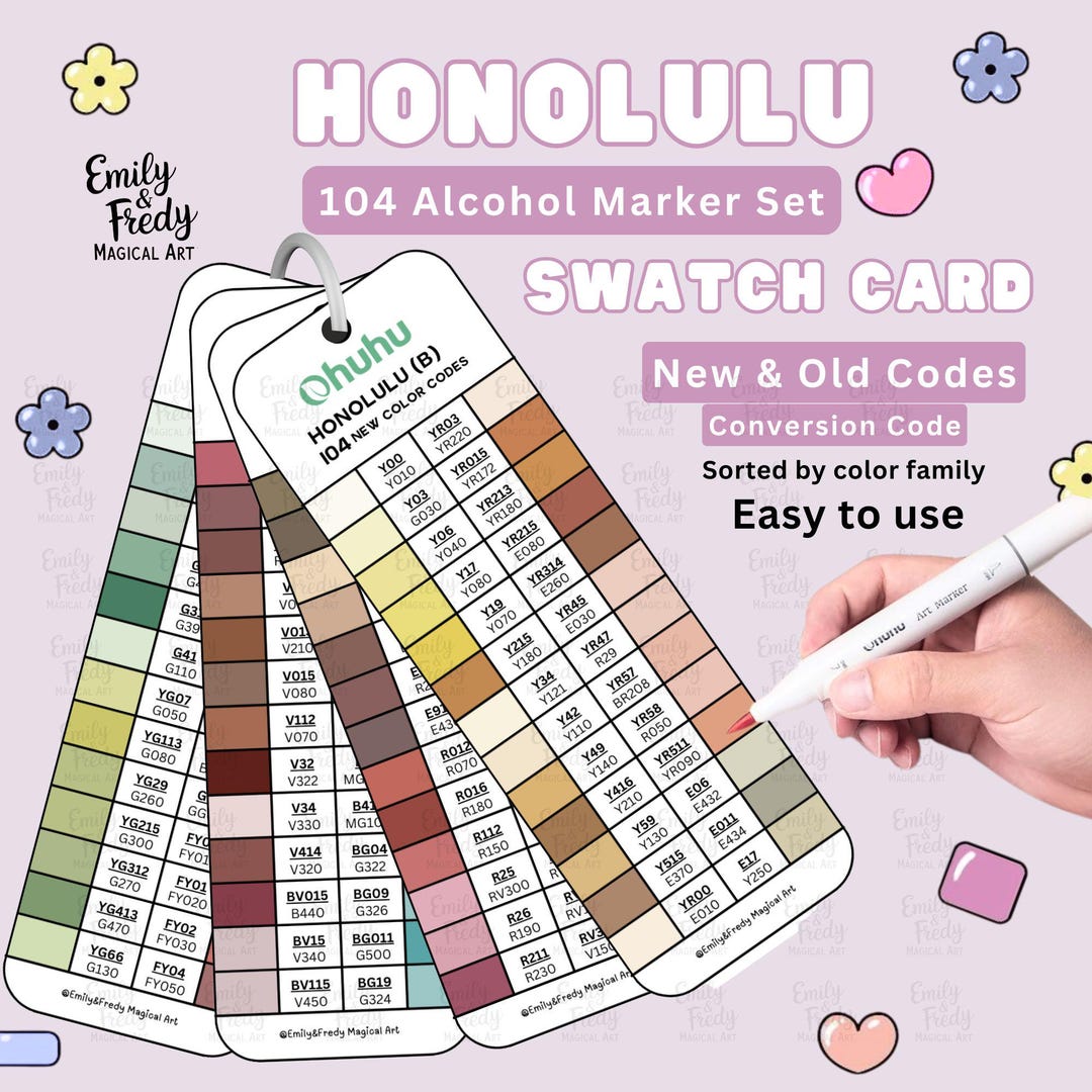 Ohuhu Honolulu 104 Swatch Chart: New Codes, Printable Alcohol Marker ...