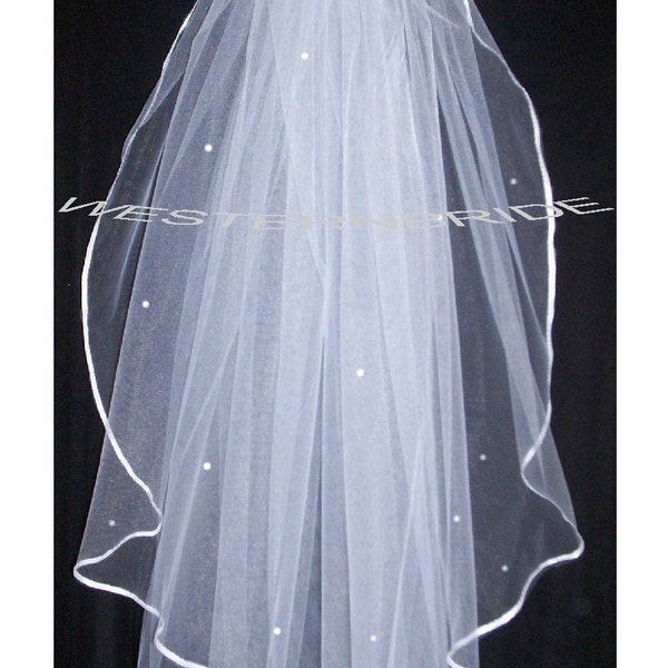 1 Tier veil with .Swarovski CRYSTALS and Ribbon edge  elbow length with silver comb ready to wear