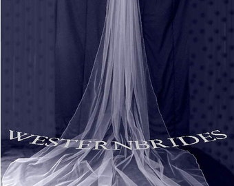 1 TIER CATHEDRAL Veil . White, ivory, Diamond white. Ready to wear on silver comb