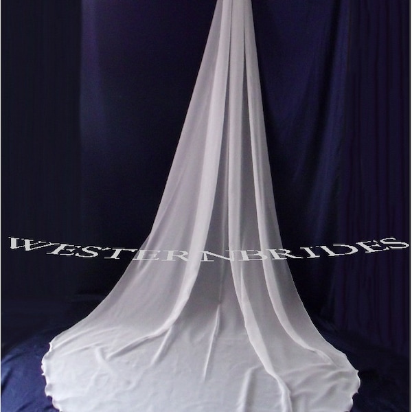 Cathedral chiffon veil. White or ivory your choice. OTHER LENGTHS available, shoulder, elbow, waist, fingertip, knee length, chapel length