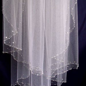 CRYSTAL and PEARL EDGE Veil. Veil with crystal edge. Soft veil, Swarovski rhinestones and crystals veil. fingertip veil.