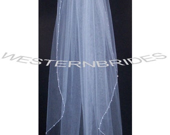 CRYSTAL BEADS on the edge  One tier Elegant Wedding Bridal veil. White or Ivory , your choice. elbow lenght with silver comb ready to wear