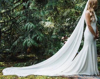 Long Cathedral chiffon veil. White or ivory your choice.