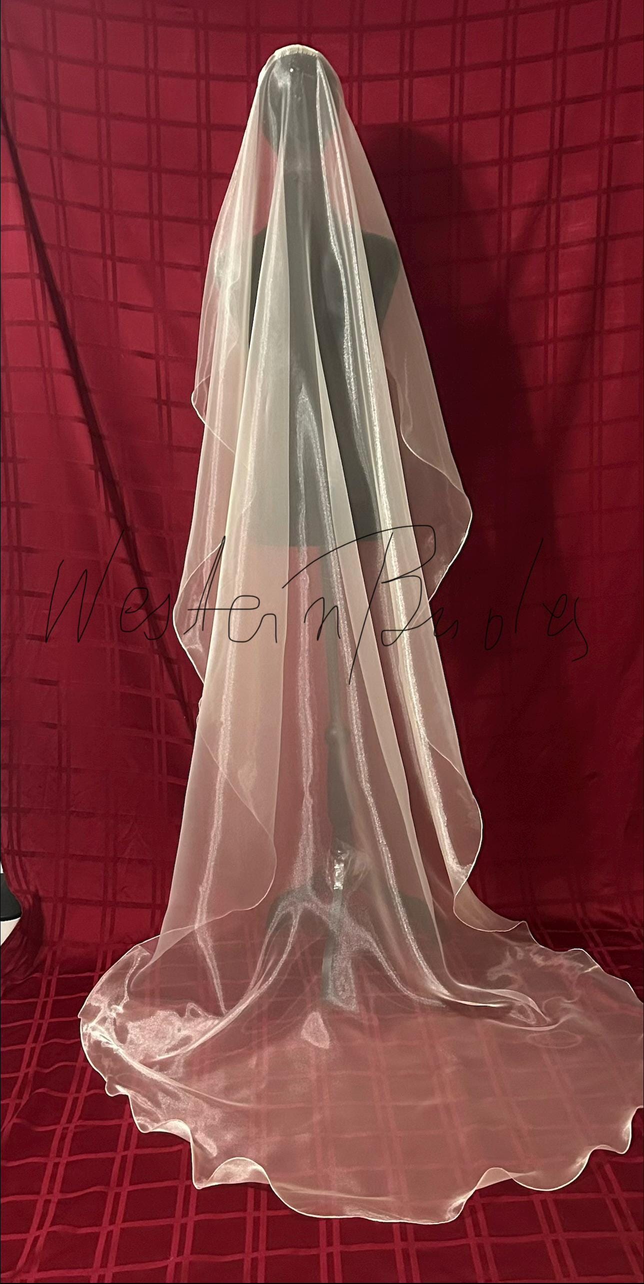 Angel cut Cathedral veil Crystal Sheer Soft Organza Wedding Veil