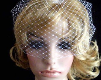 PEARL ACCENT Pick of nose ivory Bridal Weding Rusian Net Birdcage Veil