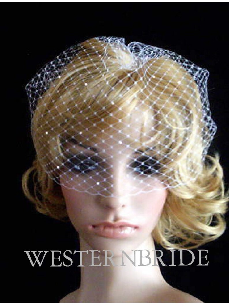 PEARL ACCENT Pick of nose ivory Bridal Weding Rusian Net Birdcage Veil image 1