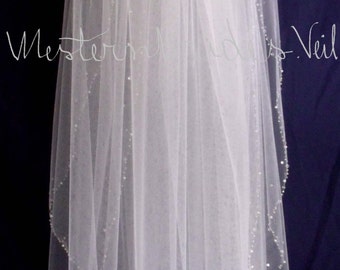 Beaded edge Elbow length  Elegant Wedding CRYSTALS and PEARLS EDGE  wedding Bridal  veil with comb Diamond white, Ivory or White
