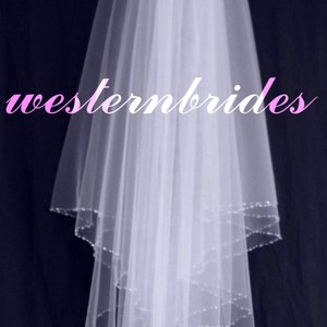 ELBOW length Elegant Bridal Wedding 2 Tier Waterfall Cascade style veil with crystal beaded edge. Ivory , white , soft white image 3