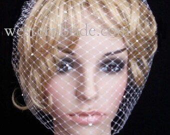 Ivory Birdcage veil . Full veil made with Russian nes and decorated with Swarovski crystals. With comb ready to wear.