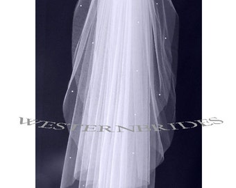 White, Ivory, diamond white  RHINESTONE CRYSTALS  2 tier Elegant Wedding Bridal veil. Any length available