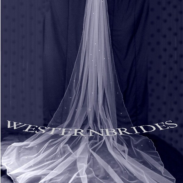 White, ivory or Diamond white Bridal Wedding Cathedral veil with Swarovski crystals and pencil edge