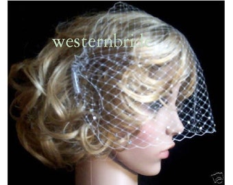 IVORY or OFF WHITE French Bandeau style veil with Swarovski crystals decorated. Russian net ,with comb on each side ready to wear.