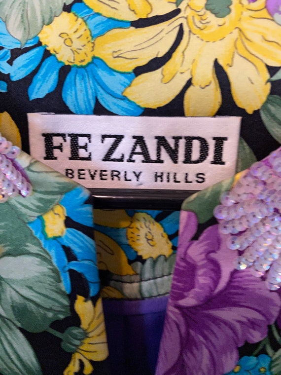 Vintage 80s Fe Zandi designer Silk Floral Sequin … - image 9