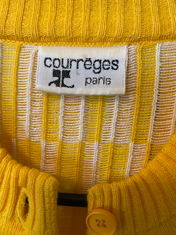 Vintage 70s Courreges Knit Yellow white  Cardigan… - image 7
