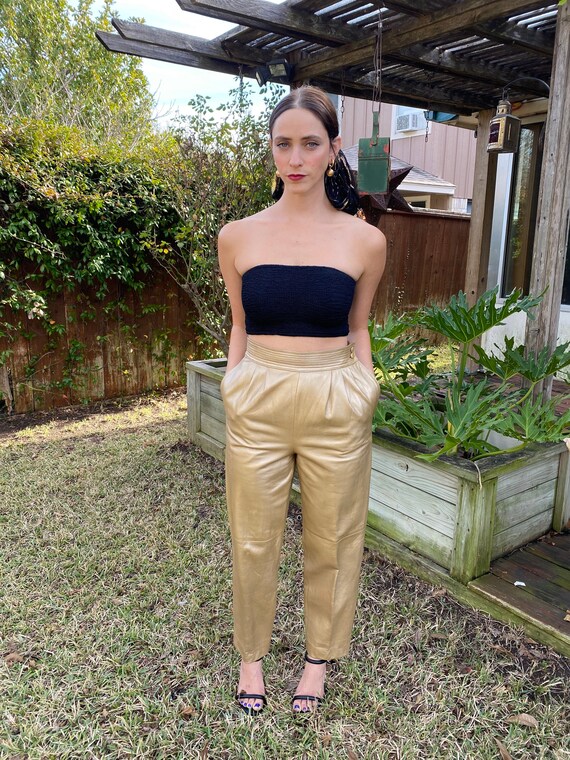 Vintage 80s Leather Gold High waist Baggy Harem Pl