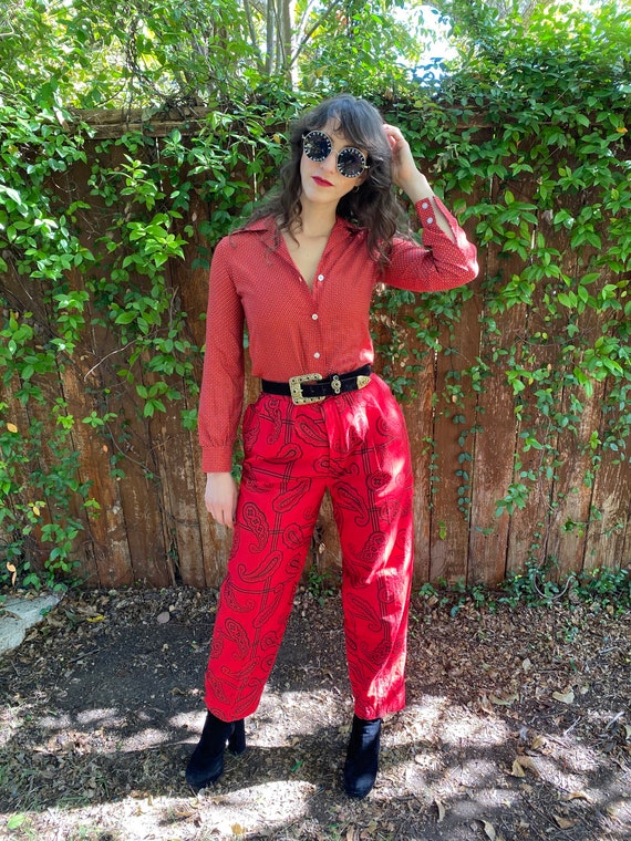 Vintage 80s Paisley High waist Baggy Harem Red Pan
