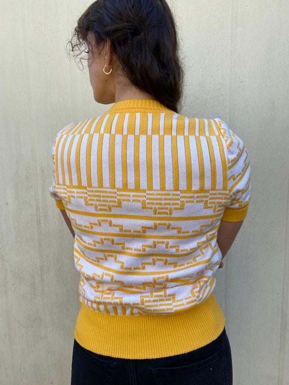 Vintage 70s Courreges Knit Yellow white  Cardigan… - image 4