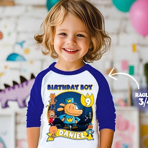 Boy Birthday Raglan T Shirt, Dog Comic Party Theme, Superhero Family Matching Tee, Outfit Gift for Boy Captain, Unisex Tee, All sizes DG01