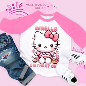 Kawaii Birthday Girl T-Shirt, Cat Kawaii Theme Party, Family Matching Tee, Kitty Raglan T Shirt, Gift for Birthday Girls, All sizes SNR09