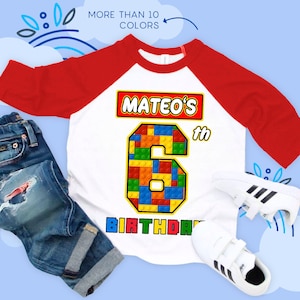 Custom Birthday Builder Shirt, Personalized Building Blocks Raglan T Shirt, Birthday Toddler Blocks Tee, Gift  for kids, All sizes LG04