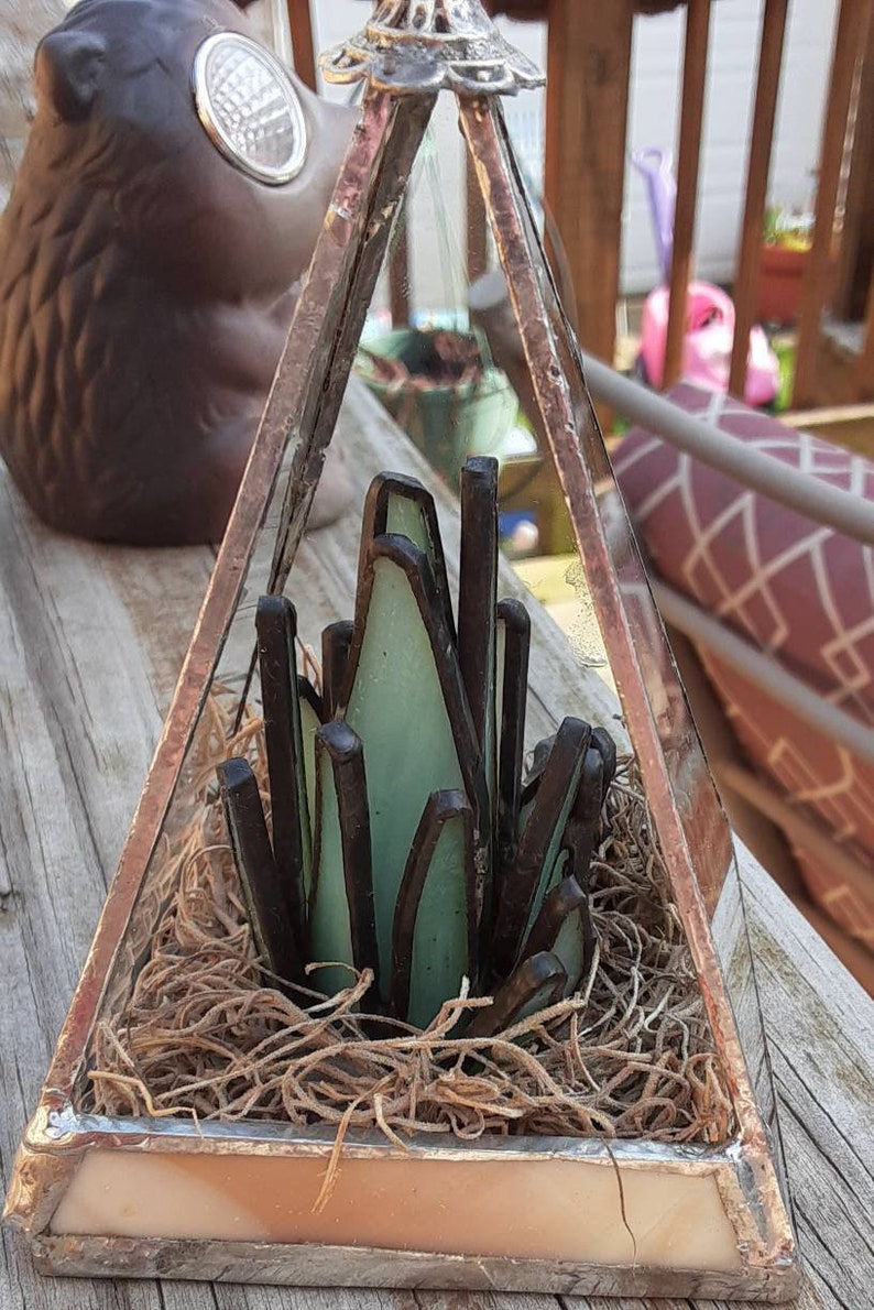 Stained Glass Terrarium with Stained Glass Succulent Plant.. FREE SHIPPING image 1