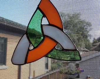 Stained Glass Celtic Trinity Knot Suncatcher/ Ornament.. Irish Flag Colors