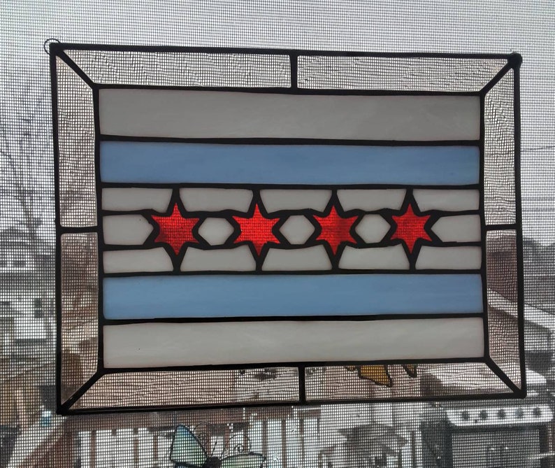 Stained Glass Chicago Flag.. Made to Order image 4