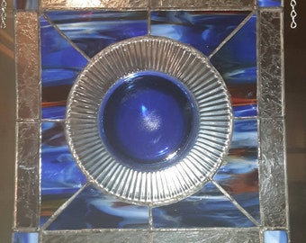 Stained Glass Plate Art Cobalt Blue One of a Kind