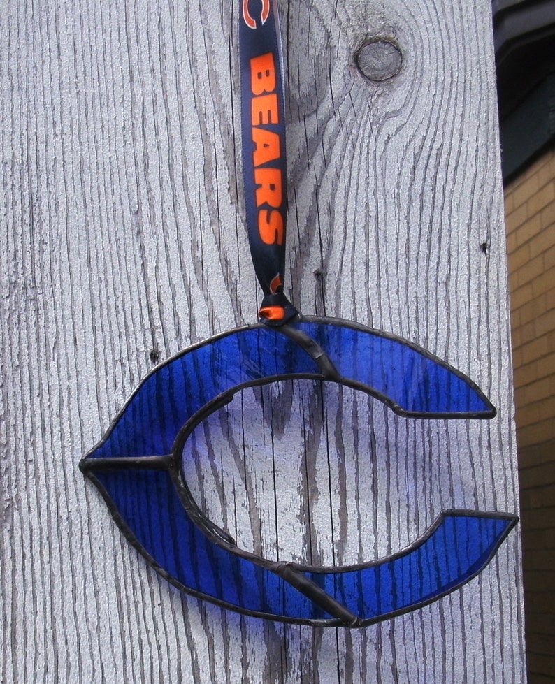 Stained Glass Ornament/Suncatcher GO BEARS...Blue Chicago Bears Suncatcher image 1