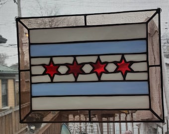 Stained Glass Chicago Flag.. Made to Order