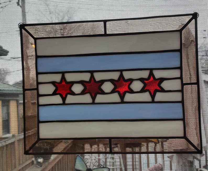 Stained Glass Chicago Flag.. Made to Order image 1