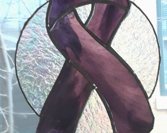 Awareness Ribbon in Purple Stained Glass Suncatcher