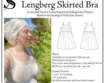 15th Century Lengberg Skirted Bra Pattern | Historical Undergarment Sewing PDF| Underbust Sizes 24–50