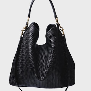 Handmade Woven Tote Bag in Genuine Leather Shoulder Purse in Hobo Style with Woven Design Everyday Leather Crossbody Bag Best Gift for Women