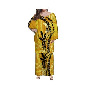 Nuevo diseño personalizado para mujer, ponchos grandes, conjunto de puletasi samoano, vestido con alas, estampado tribal polinesio, conjuntos de 2 piezas, vestido de 2 piezas